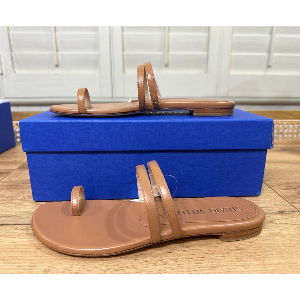 Stuart Weitzman Leonita Slide Sandal Tan Smooth Calf Leather Size 6 NIB Timeless - Picture 3 of 15